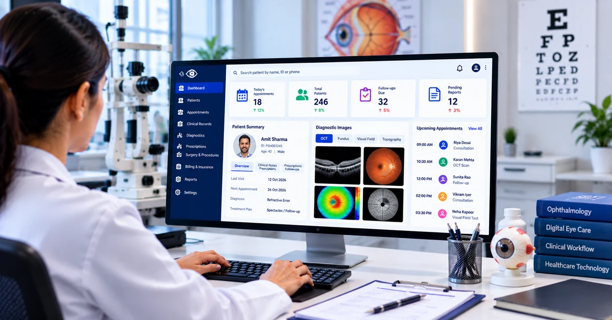 Digital workflows helping eye clinics manage patient records, appointments, and diagnostic reports